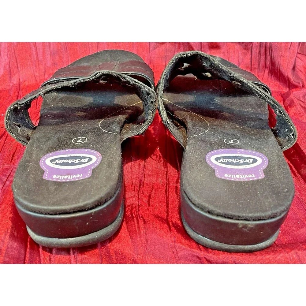 Womens Dr. Scholls Black Slide On Double Air Pillow Comfort Sandals sz 7